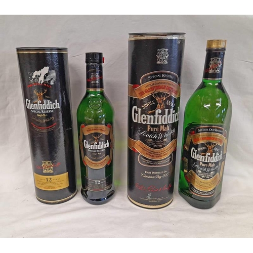 2105 - 2 BOTTLES OF GLENFIDDICH SINGLE MALT WHISKY. A 12 YEAR OLD - 700ML, 40% VOL IN TUBE & ONE LITRE BOTT... 