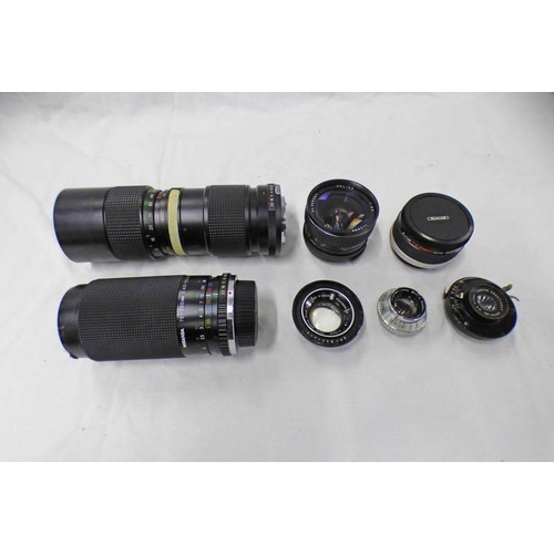 2144 - SELECTION OF CAMERA LENSES TO INCLUDE VIVITAR 85-205 MM, MIRANDA 75-200MM, HELIOS 29MM, FUJINON-S  5... 