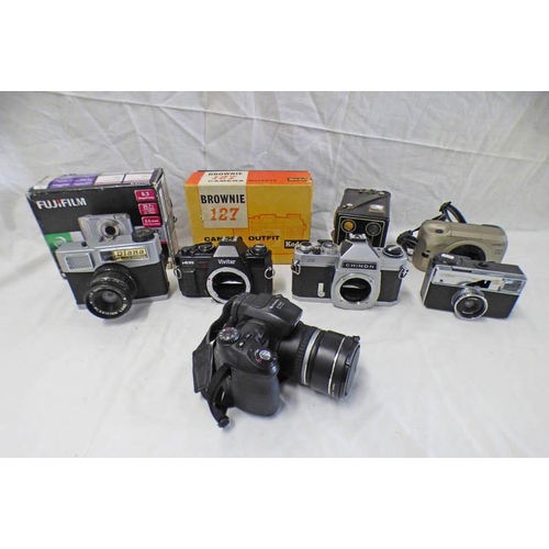 2156 - SELECTION OF VARIOUS CAMERAS TO INCLUDE CHINON CS, FUJIFILM S5500 WITH 5.7 - 57 MM LENS, KODAK SIX -... 