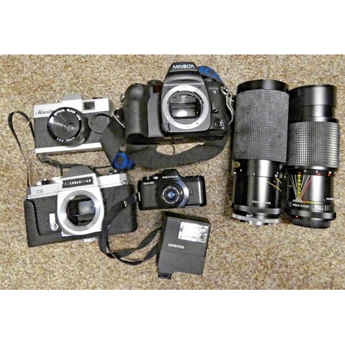 2176 - MINOLTA DYNAX 7 CAMERA WITHOUT LENS WITH STRAP, MAXIM CAMERA WITH 50MM OPTICAL GLASS LENS, CHINON CS... 