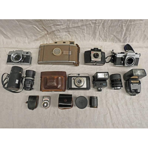 2181 - POLAROID 800 LAND CAMERA, KODAK BROWNIE CRESTA II CAMERA, PRAKTICA MTL5B CAMERA WITHOUT LENS, DACORA... 