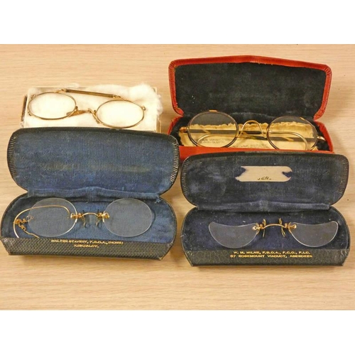 2199F - CASED PAIR WM MILNE, ABERDEEN NOSE GLASSES, MARKED 1/10 12 CT TO NOSE BRIDGE, CASED PAIR DOUGLAS HAM... 