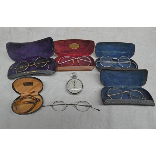 2199G - ''PLATINOID'' EYEGLASSES IN A.J. HARRISON AND HERBERT J. AKITT CALGARY CASE, CASED PAIR A. & J. SMIT... 