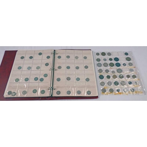 2204 - COIN ALBUM OF WORLD COINS TO INCLUDE GOOD SELECTIONS OF SILVER GEORGE III TO ELIZABETH II SIXPENCES ... 