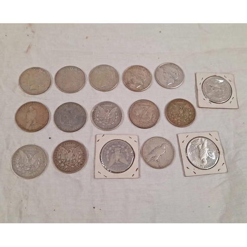 2284 - 16 X US SILVER DOLLARS TO INCLUDE 1899-0,  6 X 1921 EXAMPLES (MULTIPLE MINTS), AND 9 X 1920'S PEACE ... 