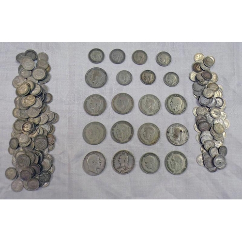 2301 - GOOD SELECTION OF BRITISH SILVER COINAGE TO INCLUDE 1890 VICTORIA HALF CROWN, 1907 EDWARD VII HALF C... 