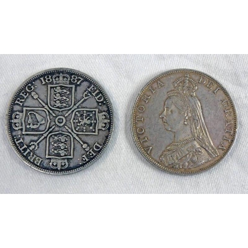 2305 - TWO 1887 VICTORIA DOUBLE FLORINS, BOTH WITH ROMAN I