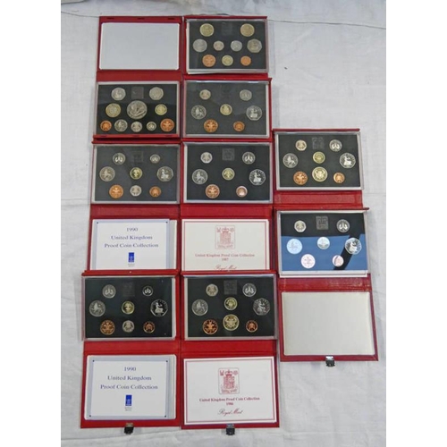 2323 - 9 X UK DELUXE PROOF COIN SETS TO INCLUDE 1985, 2 X 1986, 1987, 1988, 1989, 2 X 1990, & 1998 ALL IN R... 