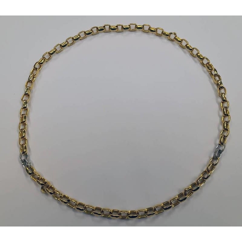 29 - 18CT GOLD CURB LINK NECKLACE WITH 2 SETS OF DIAMOND SET LINKS - 61.5CM LONG, 65.5G