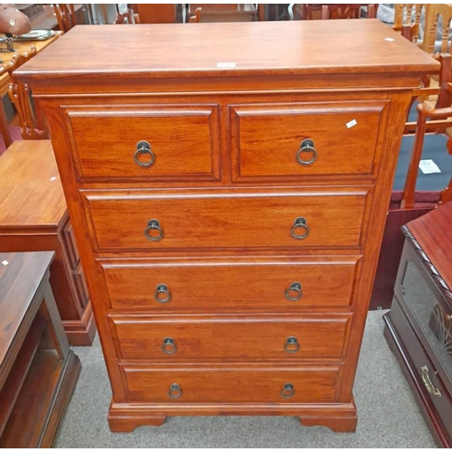 5046 - 21ST CENTURY HARDWOOD CHEST OF 2 SHORT OVER 4 LONG DRAWERS ON BRACKET SUPPORTS, 132CM TALL