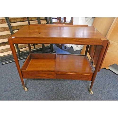 5493 - TEAK 2 TIER TROLLEY WITH DROP LEAF & SINGLE DRAWER