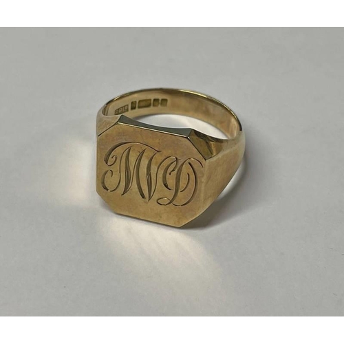 58 - 9CT GOLD SIGNET RING - 9.9G, RING SIZE U