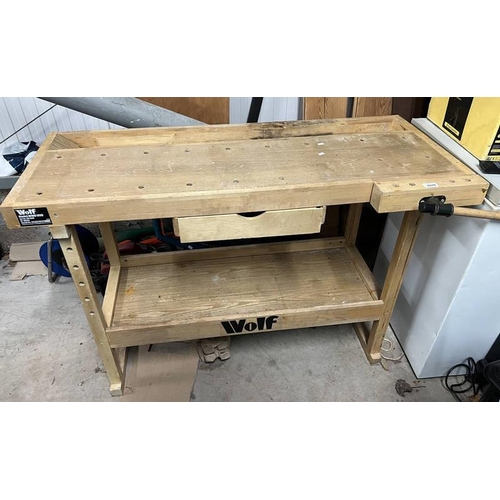 6018 - WOLF MODEL WWB 1000 WORK BENCH WITH VICE & SINGLE DRAWER