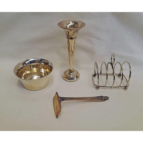 88 - SILVER 5-BAR TOAST RACK, SILVER BOWL, SILVER POSY VASE ETC - 110 G WEIGHABLE SILVER.