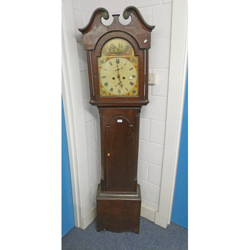 4 - 19TH CENTURY OAK LONGCASE CLOCK WITH PAINTED DIAL