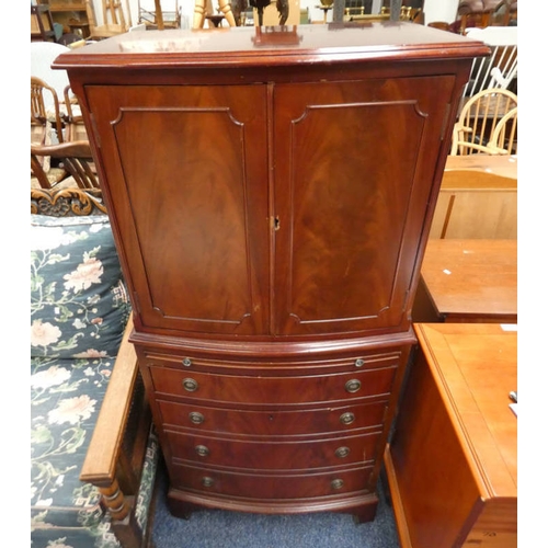 541 - MAHOGANY DRINKS CABINET WITH 2 PANEL DOORS OVER SLIDE & 4 DRAWERS 129CM TALL