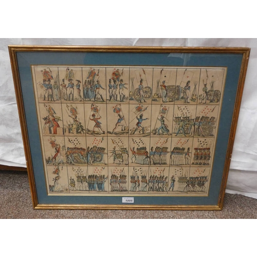 1005 - FRAMED PICTURE OF VARIOUS REGIMENTS OF 18TH-19TH CENTURY SOLDIERS FROM FRANCE, RUSSIA, SCOTLAND, GER... 