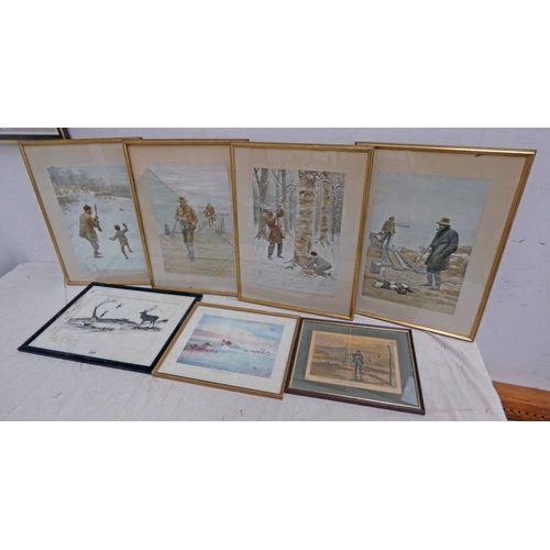 1008 - SELECTION OF FRAMED PICTURES RELATED TO HUNTING, TO INCLUDE; W FORBES, WILDLIFE SCENE, SIGNED, FRAME... 