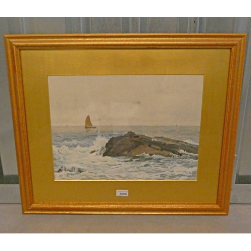 1029 - W B LAMOND CRASHING WAVES SIGNED FRAMED WATERCOLOUR 33 X 46 CM