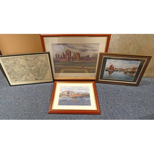 1039F - STAN CHRISTIE, ARBROATH RELATED PRINTS INCLUDING ABBEY, HARBOUR SCENES, ETC, TOGETHER WITH REPRODUCT... 