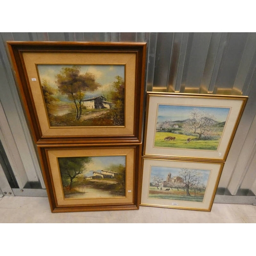 1051 - BENJAMIN SMITH, 2 FRAMED WATERCOLOUR OF FARM SCENES, BOTH SIGNED, TOGETHER WITH LULO, 2 FRAMED OIL P... 