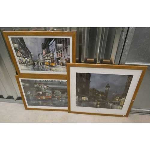 1059 - JOHN M BOYD, 3 FRAMED PRINTS OF SCOTTISH STREETS TO INCLUDE; SAUCHIEHALL ST - REFLECTIONS, MEMORIES ... 