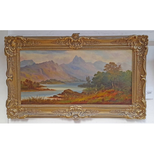 1074 - D MACKENZIE 'FISHING AT THE LOCH' SIGNED GILT FRAMED OIL PAINTING 60 CM X 30 CM