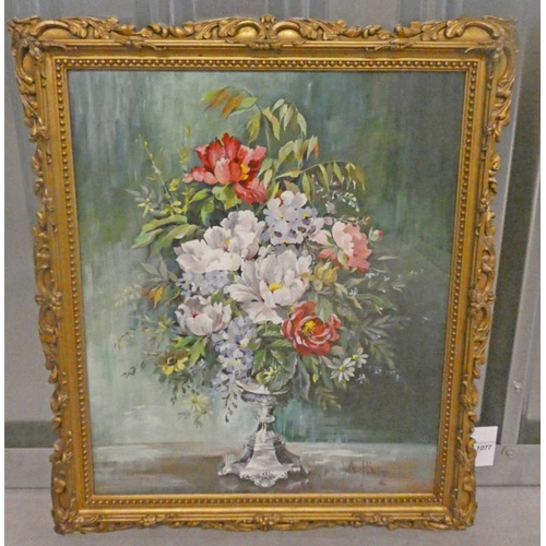 1077 - WALTER J BARTRAM STILL LIFE OF FLOWERS IN VASE SIGNED GILT FRAMED OIL PAINTING 59 CM X 49 CM