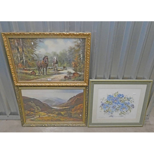 1115 - 3 FRAMED PRINTS TO INCLUDE; S R PERCY 'CROFTER'S IN THE HIGHLANDS' GILT FRAMED, G PILA MONTE 'RESTIN... 