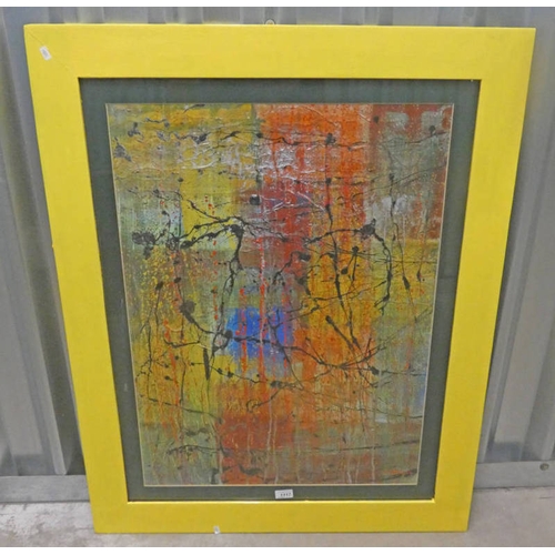 1117 - ABSTRACT FRAMED OIL PAINTING, INDISTINCTLY SIGNED, 59 X 79 CM