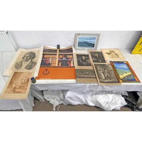 1131 - SELECTION OF UNFRAMED ENGRAVINGS, PRINTS, JACK VETTRIANO GALLERY POSTER ETC.