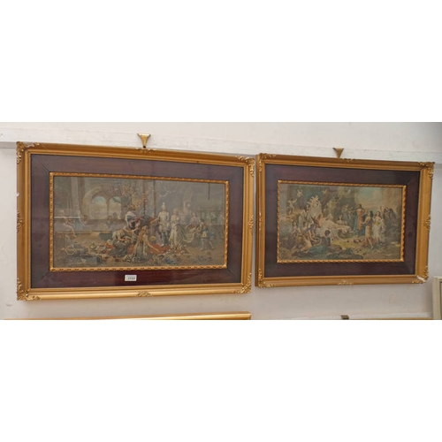 1133 - E OBEUBAUSER, 2 GILT FRAMED COLOUR ENGRAVINGS, WEDDING SCENE AND A SCENE OF WORSHIP TO A HOBLE FIRE,... 