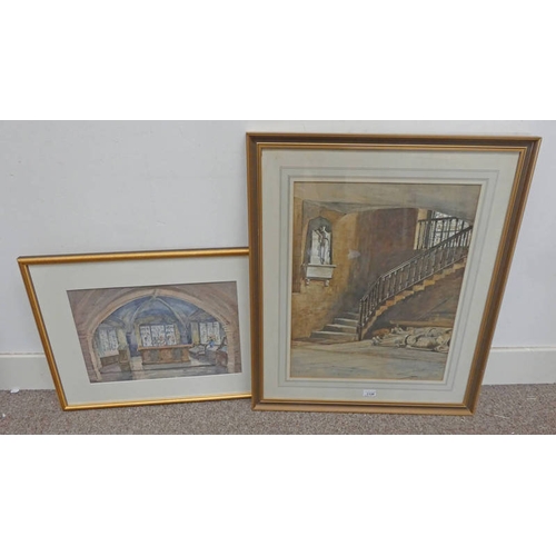 1138 - JACKSON SIMPSON, CHURCH SCENE, SIGNED, FRAMED WATERCOLOUR, 32 X 45 CM, TOGETHER WITH A D REID 'GUARD... 