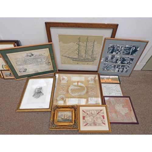 1148 - SELECTION OF FRAMED PICTURES TO INCLUDE; BEL COWIE, PAINTEDSHIP ON A PAINTED OCEAN, SIGNED IN PENCIL... 