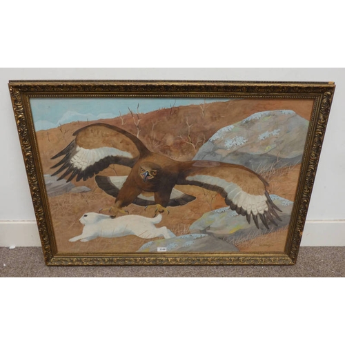 1149 - RALSTON GUDGEON GOLDEN EAGLE SIGNED FRAMED WATERCOLOUR 63 X 95 CM