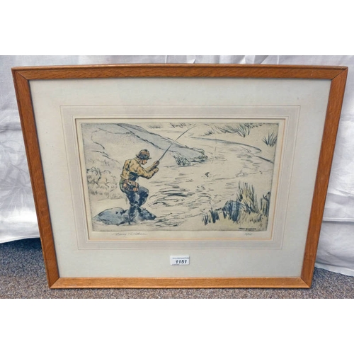 1151 - HENRY WILKINSON THE FISHERMAN NO.16 OF 75 SIGNED COLOURED ETCHING 24 X 36 CM