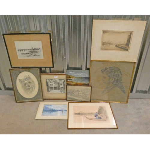 1163 - SELECTION OF FRAMED & UNFRAMED ETCHINGS, WATERCOLOURS, OIL PAINTINGS, ETC TO INCLUDE; ARTHUR CRYSTAL... 