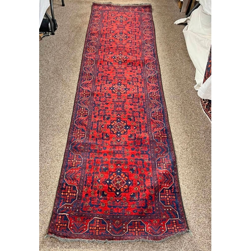 1417 - RED & BLUE MIDDLE EASTERN RUNNER, 292 X 73 CM