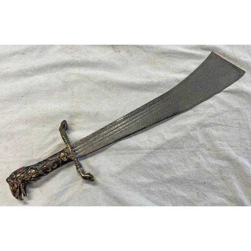 1431 - ORNAMENTAL SWORD WITH LARGE 48CM LONG BLADE WITH A CAST EAGLE HEADED GRIP