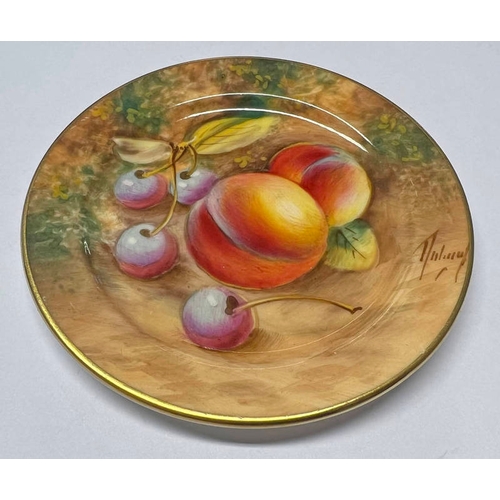 3023 - ROYAL WORCESTER CIRCULAR DISH DECORATED WITH FRUIT, SIGNED, 9CM DIAMETER