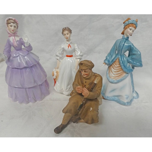 3404A - 4 ROYAL WORCESTER FIGURES INCLUDING OLD SOLDIER, REBECCA, ETC