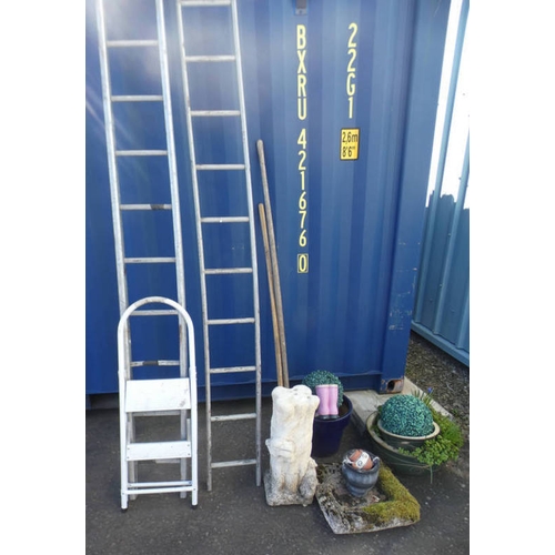 6176 - 2 ALUMINIUM LADDERS, CONCRETE BIRD BATH, ETC