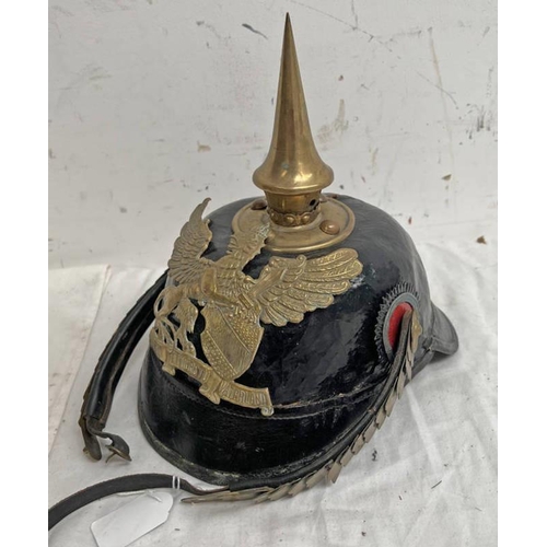 1026 - COMPOSITE BADEN NCO'S PICKELHAUBE WITH BLACK LEATHER SKULL, BRASS MOUNTS, SPIKE FINIAL, BADEN HELMET... 