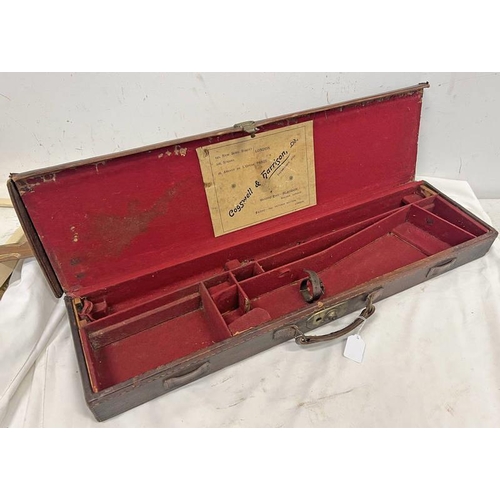 1030 - LEATHERED COVERED GUN CASE WITH COGSWELL AND HARRISON LTD, LABEL TO THE FITTED INTERIOR