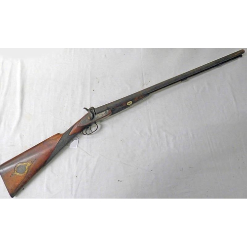 1045 - 12 BORE DOUBLE BARRELLED PERCUSSION SPORTING GUN WITH 30'' SIGHTED BARRELS, ENGRAVED LOCKS DECORATED... 