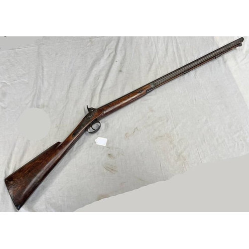 1081 - 19TH CENTURY 16 BORE PERCUSSION SINGLE BARREL SPORTING GUN WITH 78 CM LONG STEEL BARREL, FOLIATE ENG... 