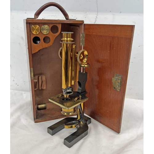 1202 - WATSON EDINBURGH MICROSCOPE MARKED W WATSON & SONS HOLBURN, LONDON 4364, IN ITS WOODEN CARRY CASE WI... 