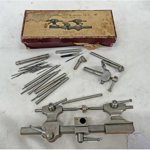 1348 - WATCH MAKERS LATHE IN BOX WITH ACCESSORIES, BOX MARKED ''NOUVEAU PETIT TOUR DE PRECISION J.R.A. MODE... 