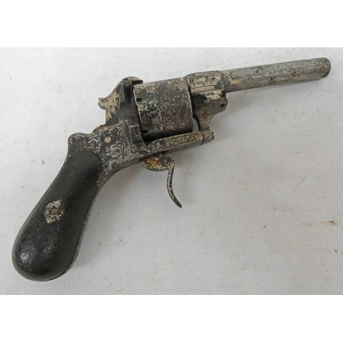 1362 - 19TH CENTURY BELGIUM PINFIRE REVOLVER, FOLIATE ENGRAVING, LIEGE PROOF MARKS, FOLDING TRIGGER & CHEQU... 