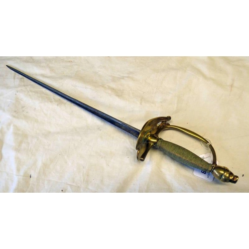 1443 - U.S STYLE DRESS SWORD WITH 49.5CM LONG TRIANGULAR BLADE, GILT HILT, BOUND GRIP & SHAPED POMMEL